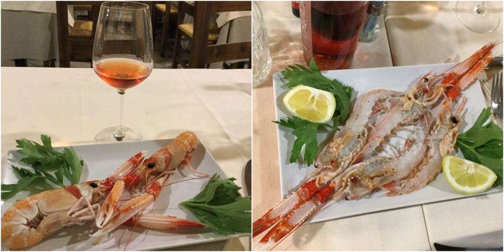 Gli scampi crudi del ristorante Sardegna 85